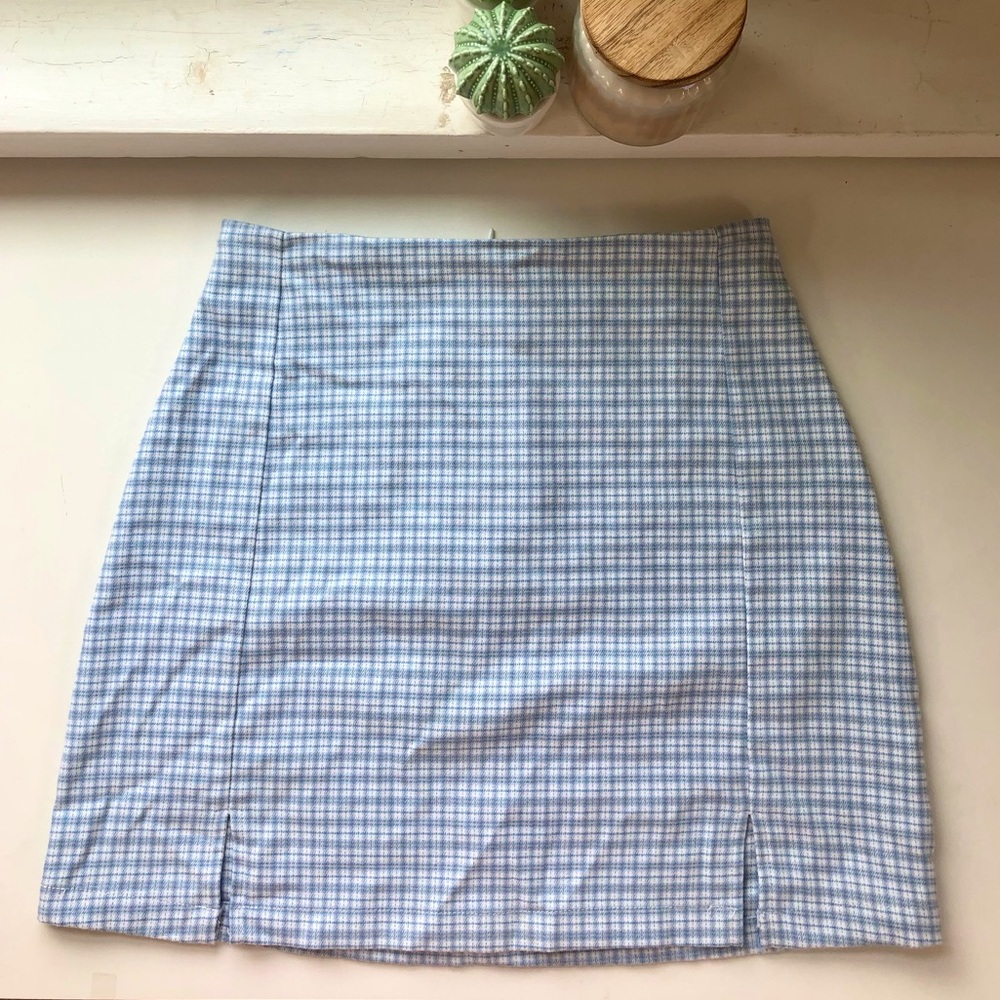 Brandy Melville Light Blue Plaid Cara Skirt